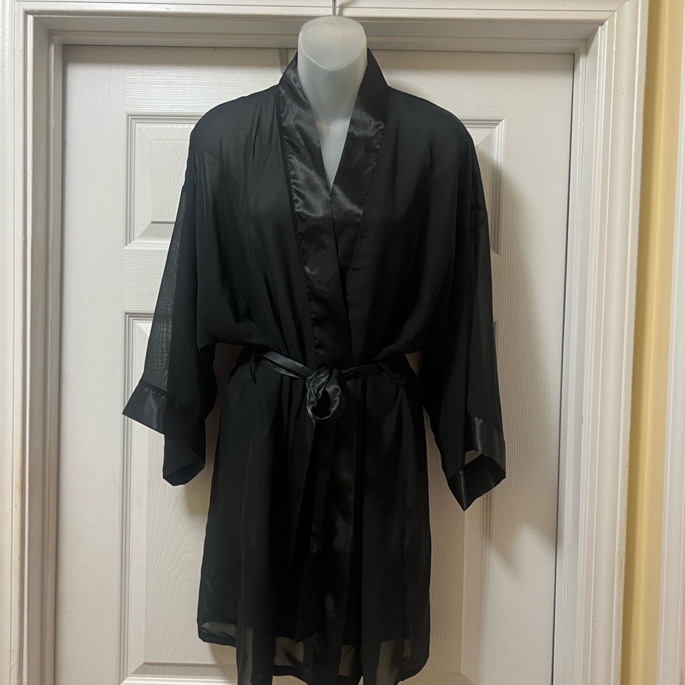 Frederick's of Hollywood Black Satin Robe